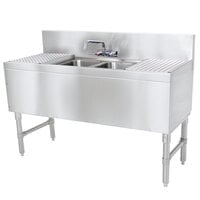 Advance Tabco PRB-19-42C 2 Compartment Prestige Series Underbar Sink with (2) 12 inch Drainboards and Splash Mount Faucet - 20 inch x 48 inch