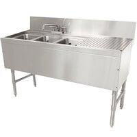 Advance Tabco PRB-24-53L 3 Compartment Prestige Series Underbar Sink with (1) 23 inch Drainboard and Deck Mount Faucet - 25 inch x 60 inch