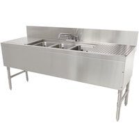 Advance Tabco PRB-24-53C 3 Compartment Prestige Series Underbar Sink with (2) 12" Drainboards and Deck Mount Faucet - 25" x 60"