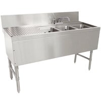 Advance Tabco PRB-24-53R 3 Compartment Prestige Series Underbar Sink with (1) 23 inch Drainboard and Deck Mount Faucet - 25 inch x 60 inch