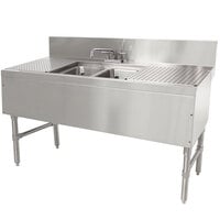 Advance Tabco PRB-24-42C 2 Compartment Prestige Series Underbar Sink with (2) 12 inch Drainboards and Deck Mount Faucet - 25 inch x 48 inch