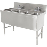 Advance Tabco PRB-24-44C 4 Compartment Prestige Series Underbar Sink with (2) Deck Mount Faucets - 25 inch x 48 inch