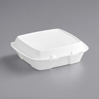 Dart 90HTPF1R Perforated White Foam Square Take Out Container with Hinged Lid 9 inch x 9 inch x 3 inch - 200/Case