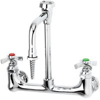 T&S BL-5725-08 Wall Mount Laboratory Faucet with 5 11/16" Swivel/Rigid Gooseneck Spout, Adjustable Centers, Serrated Tip Outlet, Vacuum Breaker, Eterna Cartridges, and 4-Arm Handles