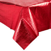 Creative Converting 38327 54 inch x 108 inch Red Metallic Plastic Table Cover - 12/Case