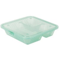 GET EC-16 Eco-Takeouts 9 inch x 9 inch Jade Flat Top Customizable 3-Compartment Take Out Container - 12/Case