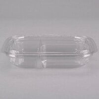 13 oz. Tamper Evident Tamper Resistant Recycled PET 3 Compartment Clear Take Out Container - 200/Case