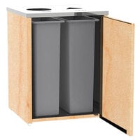 Lakeside 3412HRM Stainless Steel Rectangular Refuse / Recycling Station with Top Access and Hard Rock Maple Laminate Finish - 26 1/2" x 23 1/4" x 34 1/2"