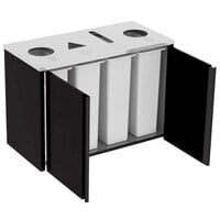 Lakeside 3418B Stainless Steel Rectangular Refuse (2) / Recycle / Paper Station with Top Access and Black Laminate Finish - 48 1/2" x 23 1/4" x 34 1/2"