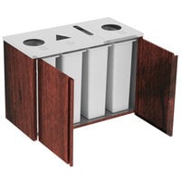 Lakeside 3418RM Stainless Steel Rectangular Refuse (2) / Recycle / Paper Station with Top Access and Red Maple Laminate Finish - 48 1/2" x 23 1/4" x 34 1/2"