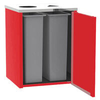 Lakeside 3412RD Stainless Steel Rectangular Refuse / Recycling Station with Top Access and Red Laminate Finish - 26 1/2 inch x 23 1/4 inch x 34 1/2 inch