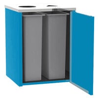 Lakeside 3412BL Stainless Steel Rectangular Refuse / Recycling Station with Top Access and Royal Blue Laminate Finish - 26 1/2" x 23 1/4" x 34 1/2"