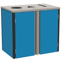 Lakeside 3415BL Stainless Steel Rectangular Refuse / Recycle / Paper Station with Top Access and Royal Blue Laminate Finish - 37 1/2" x 23 1/4" x 34 1/2"