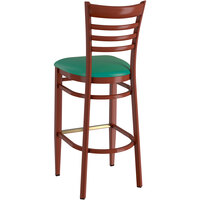 Lancaster Table & Seating Spartan Series Bar Height Metal Ladder Back Chair with Mahogany Wood Grain Finish and Green Vinyl Seat - Detached Seat