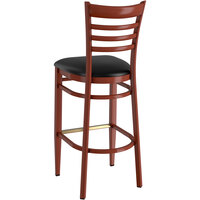 Lancaster Table & Seating Spartan Series Bar Height Metal Ladder Back Chair with Mahogany Wood Grain Finish and Black Vinyl Seat - Detached Seat