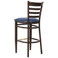 Lancaster Table & Seating Spartan Series Bar Height Metal Ladder Back Chair with Walnut Wood Grain Finish and Navy Vinyl Seat - Detached Seat