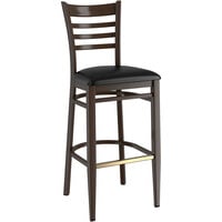 Lancaster Table & Seating Spartan Series Bar Height Metal Ladder Back Chair with Walnut Wood Grain Finish and Black Vinyl Seat - Detached Seat