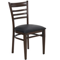 Lancaster Table & Seating Spartan Series Metal Ladder Back Chair with Walnut Wood Grain Finish and Black Vinyl Seat - Detached Seat