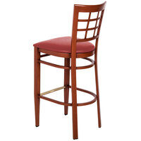 Lancaster Table & Seating Spartan Series Bar Height Metal Window Back Chair with Mahogany Wood Grain Finish and Red Vinyl Seat - Detached Seat