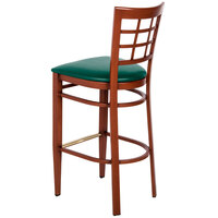 Lancaster Table & Seating Spartan Series Bar Height Metal Window Back Chair with Mahogany Wood Grain Finish and Green Vinyl Seat - Detached Seat