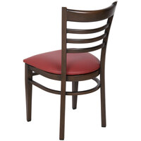 Lancaster Table & Seating Spartan Series Metal Ladder Back Chair with Walnut Wood Grain Finish and Burgundy Vinyl Seat - Detached Seat