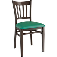 Lancaster Table & Seating Spartan Series Metal Slat Back Chair with Dark Walnut Wood Grain Finish and Green Vinyl Seat - Assembled