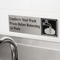 Tablecraft B22 Employee Must Wash Hands Before Returning To Work Sign - Stainless Steel, 9 inch x 3 inch