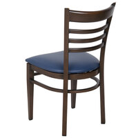 Lancaster Table & Seating Spartan Series Metal Ladder Back Chair with Walnut Wood Grain Finish and Navy Vinyl Seat - Detached Seat