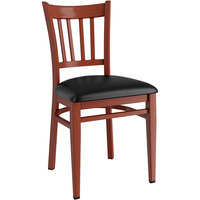 Lancaster Table & Seating Spartan Series Metal Slat Back Chair with Mahogany Wood Grain Finish and Black Vinyl Seat