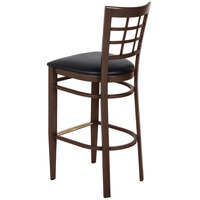 Lancaster Table & Seating Spartan Series Bar Height Metal Window Back Chair with Walnut Wood Grain Finish and Black Vinyl Seat - Detached Seat