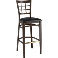 Lancaster Table & Seating Spartan Series Bar Height Metal Window Back Chair with Walnut Wood Grain Finish and Black Vinyl Seat