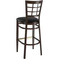 Lancaster Table & Seating Spartan Series Bar Height Metal Window Back Chair with Walnut Wood Grain Finish and Black Vinyl Seat - Detached Seat