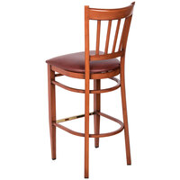 Lancaster Table & Seating Spartan Series Bar Height Metal Slat Back Chair with Mahogany Wood Grain Finish and Burgundy Vinyl Seat - Detached Seat