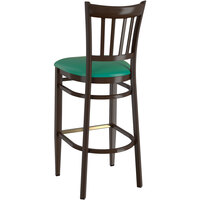 Lancaster Table & Seating Spartan Series Bar Height Metal Slat Back Chair with Walnut Wood Grain Finish and Green Vinyl Seat - Detached Seat