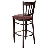 Lancaster Table & Seating Spartan Series Bar Height Metal Slat Back Chair with Walnut Wood Grain Finish and Burgundy Vinyl Seat - Detached Seat