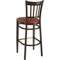 Lancaster Table & Seating Spartan Series Bar Height Metal Slat Back Chair with Walnut Wood Grain Finish and Burgundy Vinyl Seat - Detached Seat
