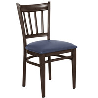 Lancaster Table & Seating Spartan Series Metal Slat Back Chair with Walnut Wood Grain Finish and Navy Vinyl Seat - Detached Seat