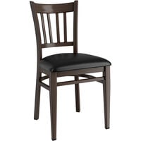 Lancaster Table & Seating Spartan Series Metal Slat Back Chair with Dark Walnut Wood Grain Finish and Black Vinyl Seat
