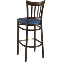 Lancaster Table & Seating Spartan Series Bar Height Metal Slat Back Chair with Walnut Wood Grain Finish and Navy Vinyl Seat - Detached Seat