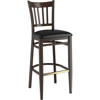 Lancaster Table & Seating Spartan Series Bar Height Metal Slat Back Chair with Walnut Wood Grain Finish and Black Vinyl Seat - Detached Seat