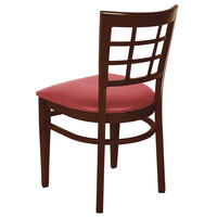 Lancaster Table & Seating Spartan Series Metal Window Back Chair with Walnut Wood Grain Finish and Red Vinyl Seat - Detached Seat