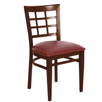 Lancaster Table & Seating Spartan Series Metal Window Back Chair with Walnut Wood Grain Finish and Burgundy Vinyl Seat - Detached Seat