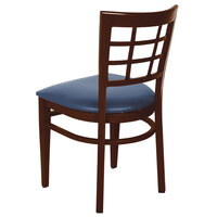 Lancaster Table & Seating Spartan Series Metal Window Back Chair with Walnut Wood Grain Finish and Navy Vinyl Seat - Detached Seat