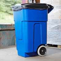 Carlisle 34505014 Bronco 50 Gallon Blue Rolling Rectangular Trash Can Container