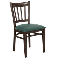 Lancaster Table & Seating Spartan Series Metal Slat Back Chair with Walnut Wood Grain Finish and Green Vinyl Seat - Detached Seat