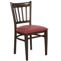 Lancaster Table & Seating Spartan Series Metal Slat Back Chair with Walnut Wood Grain Finish and Red Vinyl Seat - Detached Seat