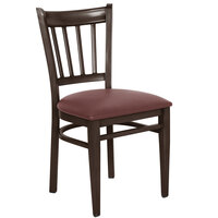 Lancaster Table & Seating Spartan Series Metal Slat Back Chair with Walnut Wood Grain Finish and Burgundy Vinyl Seat - Detached Seat