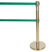 Aarco HB-27 Brass 40 inch Crowd Control / Guidance Stanchion with Dual 84 inch Green Retractable Belts