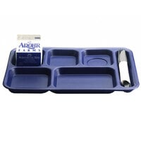 Cambro 10146CW186 Camwear 10 inch x 14 1/2 inch Navy Blue 6 Compartment Serving Tray - 24/Case