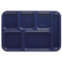 Cambro 10146CW186 Camwear 10 inch x 14 1/2 inch Navy Blue 6 Compartment Serving Tray - 24/Case